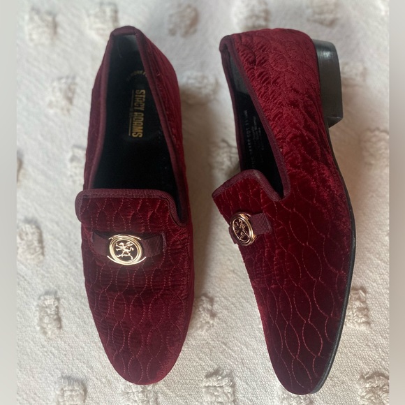 Stacy Adams Slip On Bit Loafer Burgundy Velvet Quilted Christmas Men’s 11.5 - Picture 2 of 7